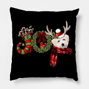 Christmas Joy Dwarf Stocking Reindeer White Maltipoo Pillow