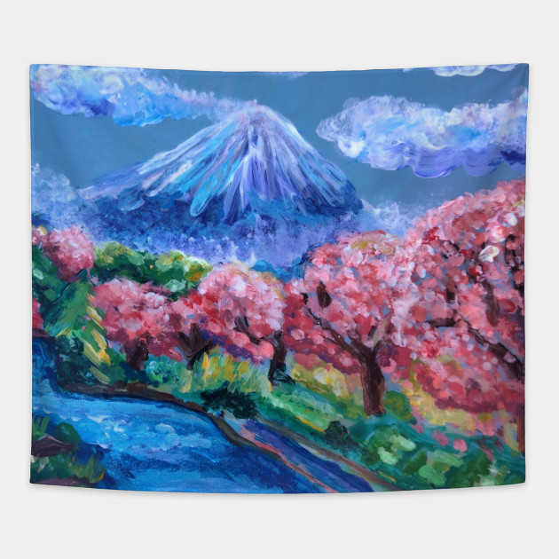Japanese Cherry Blossom Mountain Cherry Blossom Tapestry