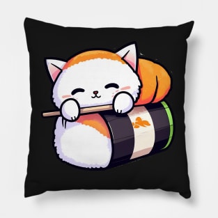 Cute sushi cat, kawaii style sticker for kids Pillow