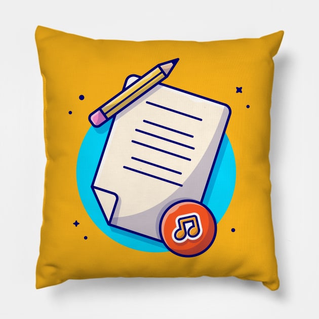 Music Lyrics with Pencil, Tune and Note of Music Cartoon Vector Icon Illustration Pillow by Catalyst Labs