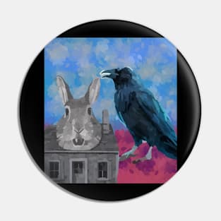 watercolor crow rabbit house Pin