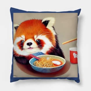 Kawaii Red Panda Eating Ramen Pillow