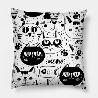 Black And White Cat Collection Pattern Pillow