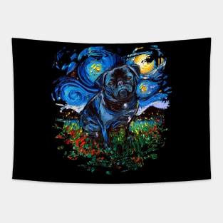 Black Pug Night (version 2) Tapestry