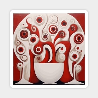 Red and White Abstract Flowers in a White Vase Magnet