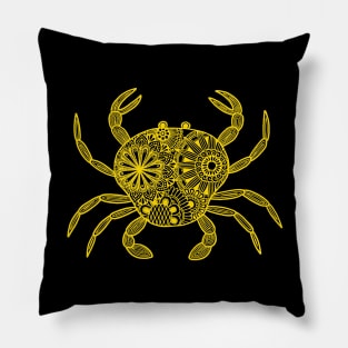 Mandala Crab (yellow and black inverted) Pillow