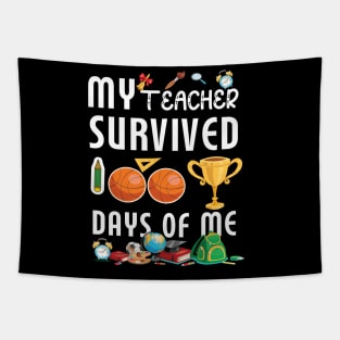 My Teacher Survived 100 Days Of Me Funny School Tapestry