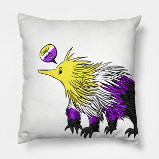 Non Binary Echidna with She/Her Pronouns Pillow