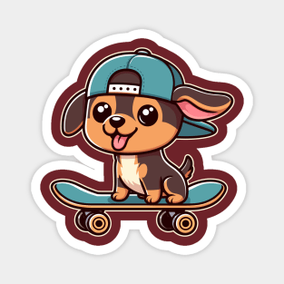 Cute Doberman Pinscher Skater Puppy Kawaii Skateboarding Dog Magnet