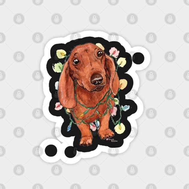 Dachshund with Christmas Lights Magnet by Csieben