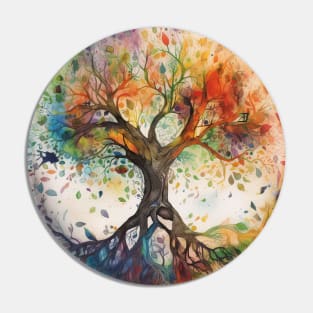 Tree of Life Elemental Magic Spiritual Watercolor Art Pin