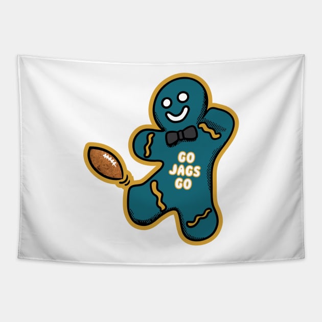 Jacksonville Jaguars Gingerbread Man Tapestry by Rad Love