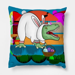 T-Rex in Easter bunny costume Pillow