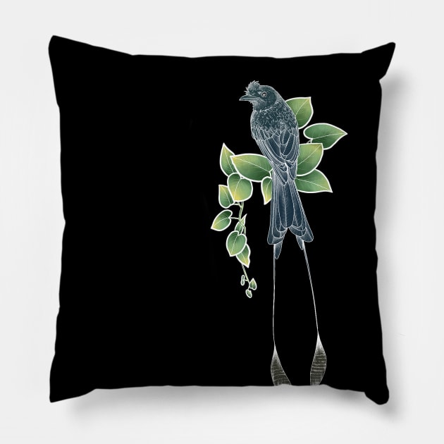 Greater Racket Tailed Drongo Pillow by GnauArt