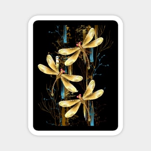 Three golden dragonflies Magnet