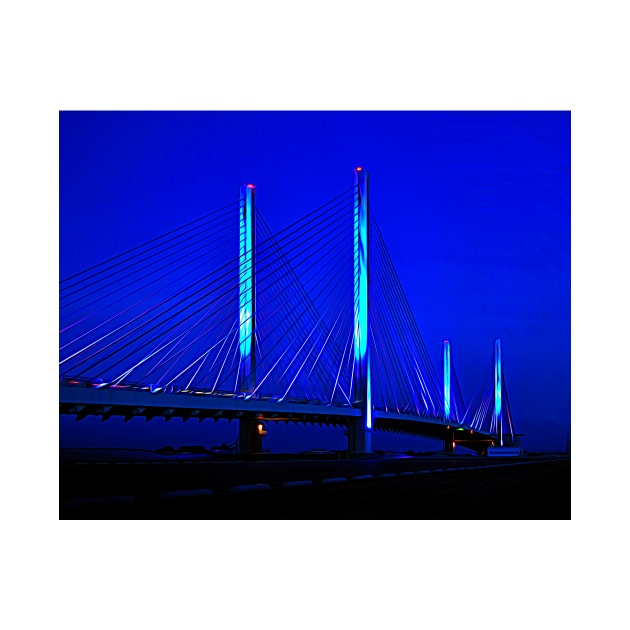 Blue Indian River Bridge at Night Expressionism by Swartwout