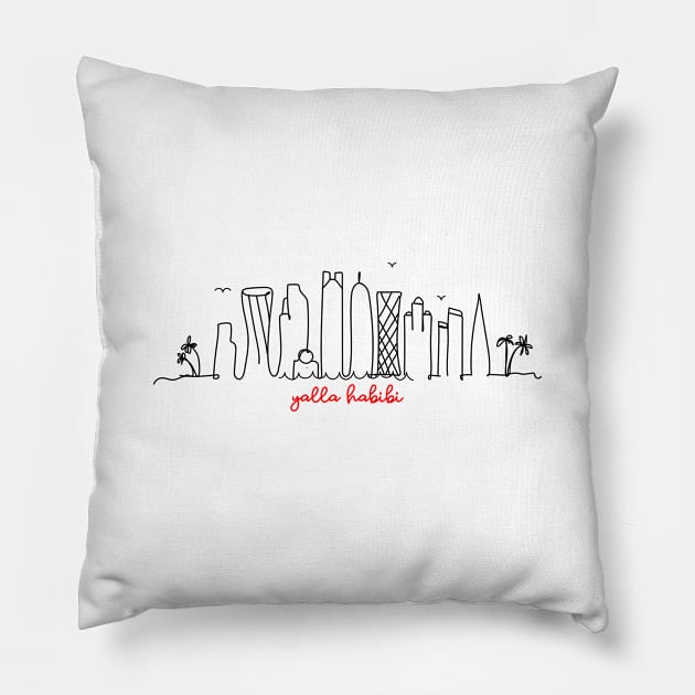 Doha Skyline - in one line - yalla habibi Pillow by habibitravels