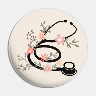 Black stethoscope with flowers Pin