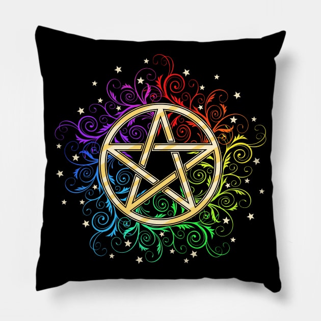 Rainbow Pentagram Pillow by RavenWake