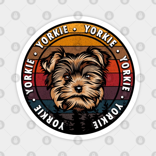 Yorkie distressed sunset retro dog face design Magnet by Samuelproductions19