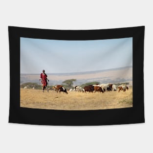 Maasai (or Masai) Herder with Cattle, Tanzania Tapestry