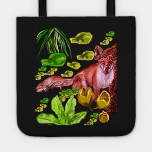 Furry fox in the fantastic forest - Vulpes Vulpes close up painting  of a red fox Tote