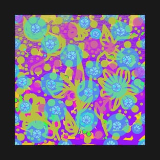 Tropicana 3. A bright, floral summery design in lime, purple, pink and blue. T-Shirt