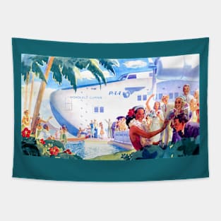 Holiday in Hawaii Arrive by Seaplane 1938 Travel Poster Tapestry