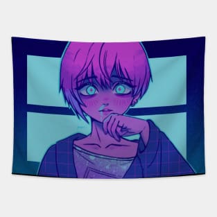 Neon, Anime, Cyan Blood, Pink hair, Digital Painting Tapestry