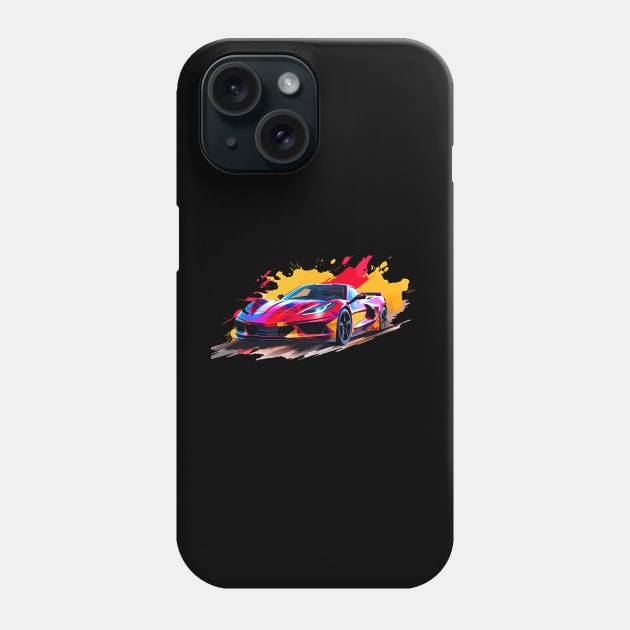 Torch Red C8 Corvette racecar splatter art Supercar Sports car Racing car Phone Case by Tees 4 Thee