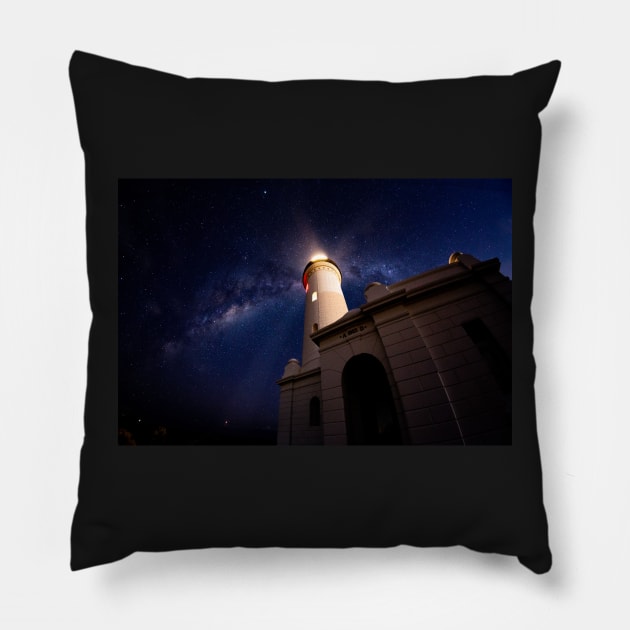 Milky Way over lighthouse Pillow by dags