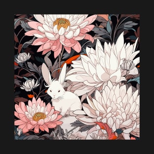 White rabbit among flowers T-Shirt