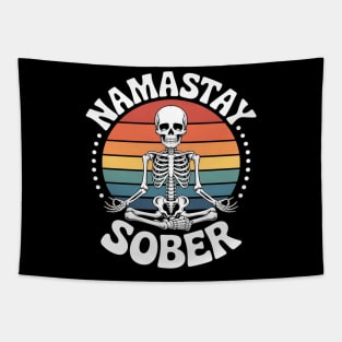 Namastay Sober Skeleton Yoga Skull Addiction Alcoho Recovery Tapestry