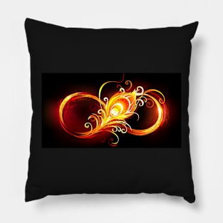 Fiery Infinity Symbol with Peacock Feather Pillow