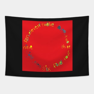 Red O'Clock with Numbers, watercolor in red blue lime green yellow Tapestry