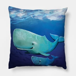 Whale mom and ki Pillow