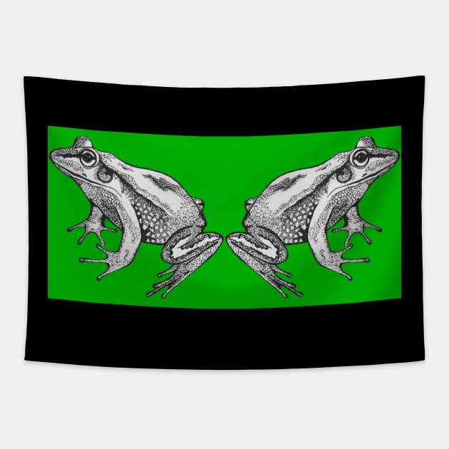 Two frogs on green background Tapestry by deadblackpony