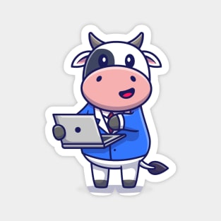 Cute Cow Working On Laptop Magnet