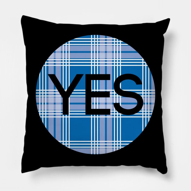 YES, Scottish Independence Saltire Blue Tartan Circle Pillow by MacPean