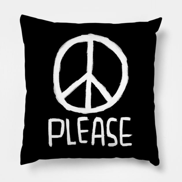 Peace Sign, Peace Please, No War, Antiwar Pillow by badlydrawnbabe