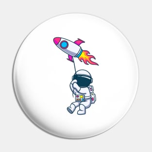 Astronaut Floating With Rocket Balloon Pin