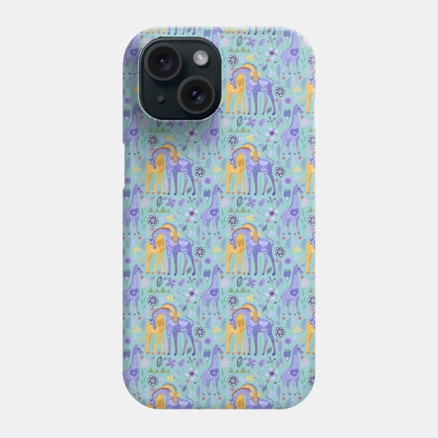 Loving Giraffes in Purple, Teal and Yellow Phone Case by FabulouslyFestive