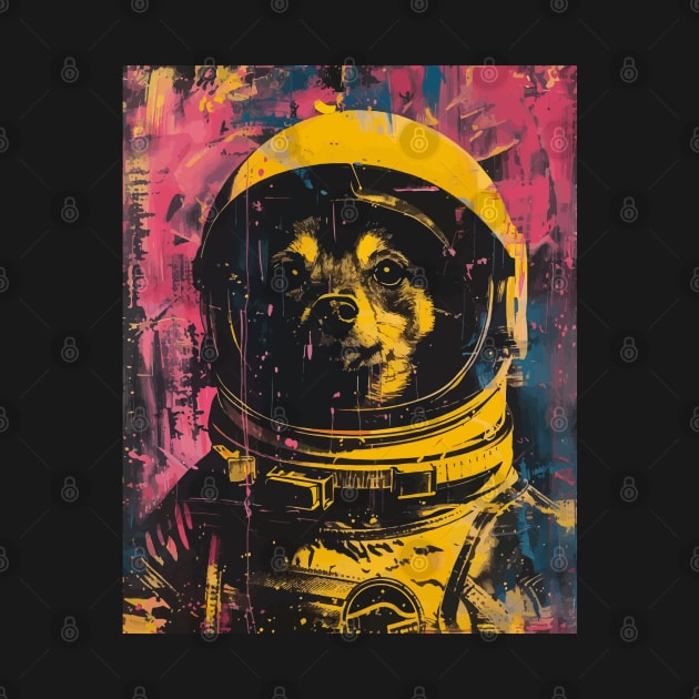 Vintage and vivid jack russel mix dog astronaut portrait by etherElric