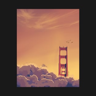 San Francisco Golden Gate Bridge Sunset Anime Scenery T-Shirt