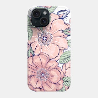 Poppy flower  illustration pattern salmon colour and light green Phone Case