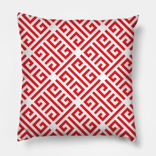 Red Meandering Greek Key Pattern Pillow