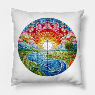 Mosaic puzzle landscap - mandala pattern Pillow