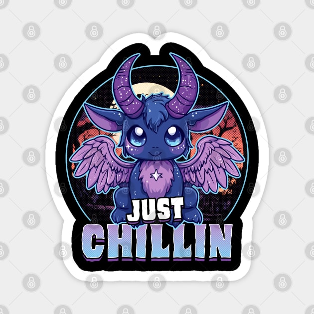 Just Chillin Kawaii Baphomet Halloween Magnet by creative