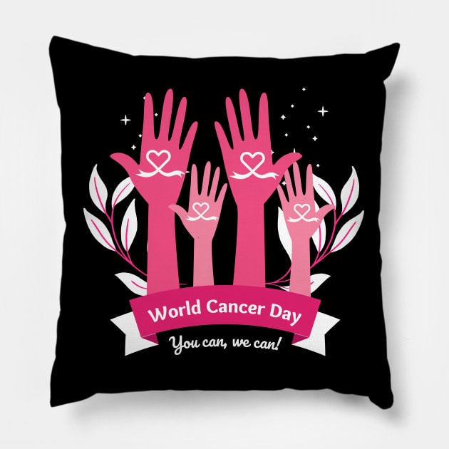 World Cancer day support Pillow by ProLakeDesigns