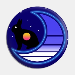 Synthwave Rabbit in the Moon Pin